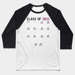 Class of 2031 Grow With Me Baseball T-Shirt